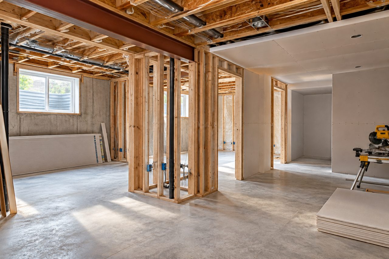 Illustrative unfinished basement renovation