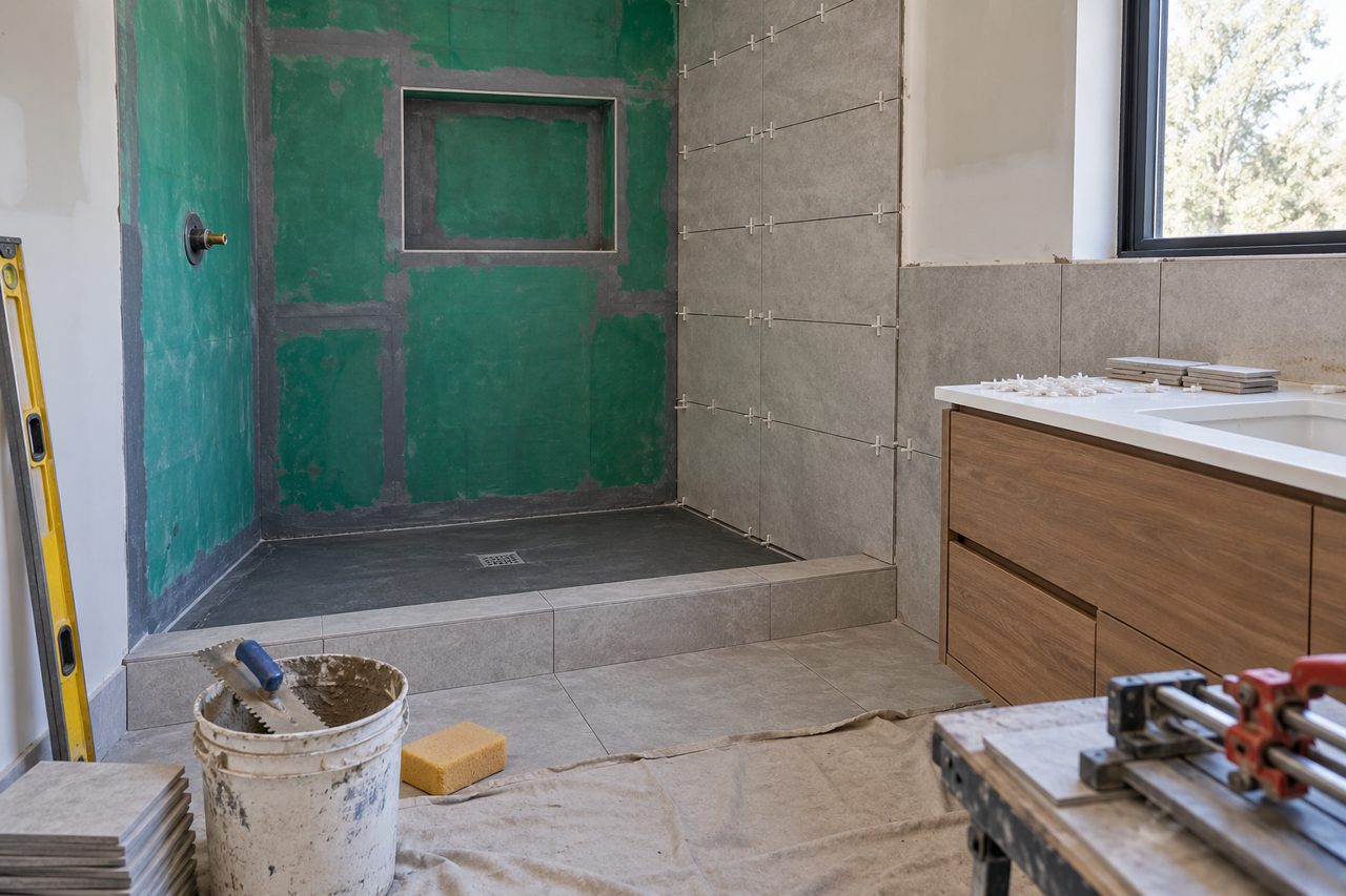 Illustrative bathroom renovation in progress