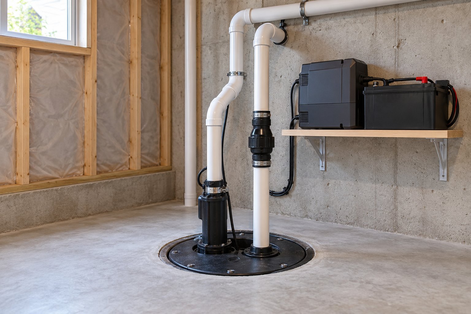 Illustrative battery backup sump pump system