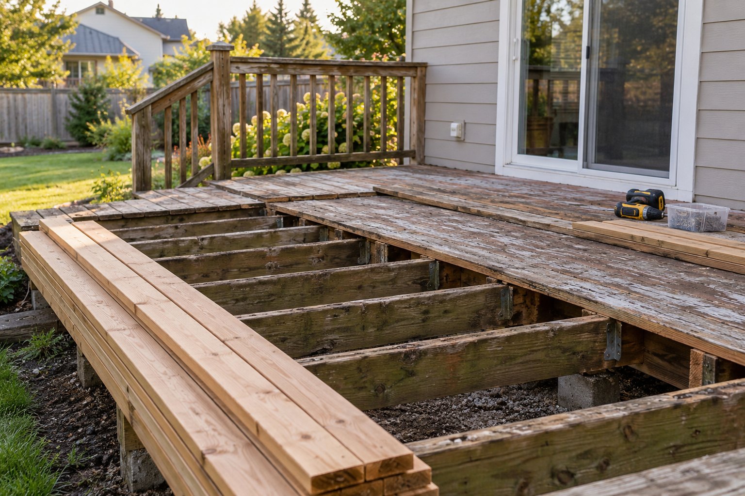 Illustrative residential deck repair in progress