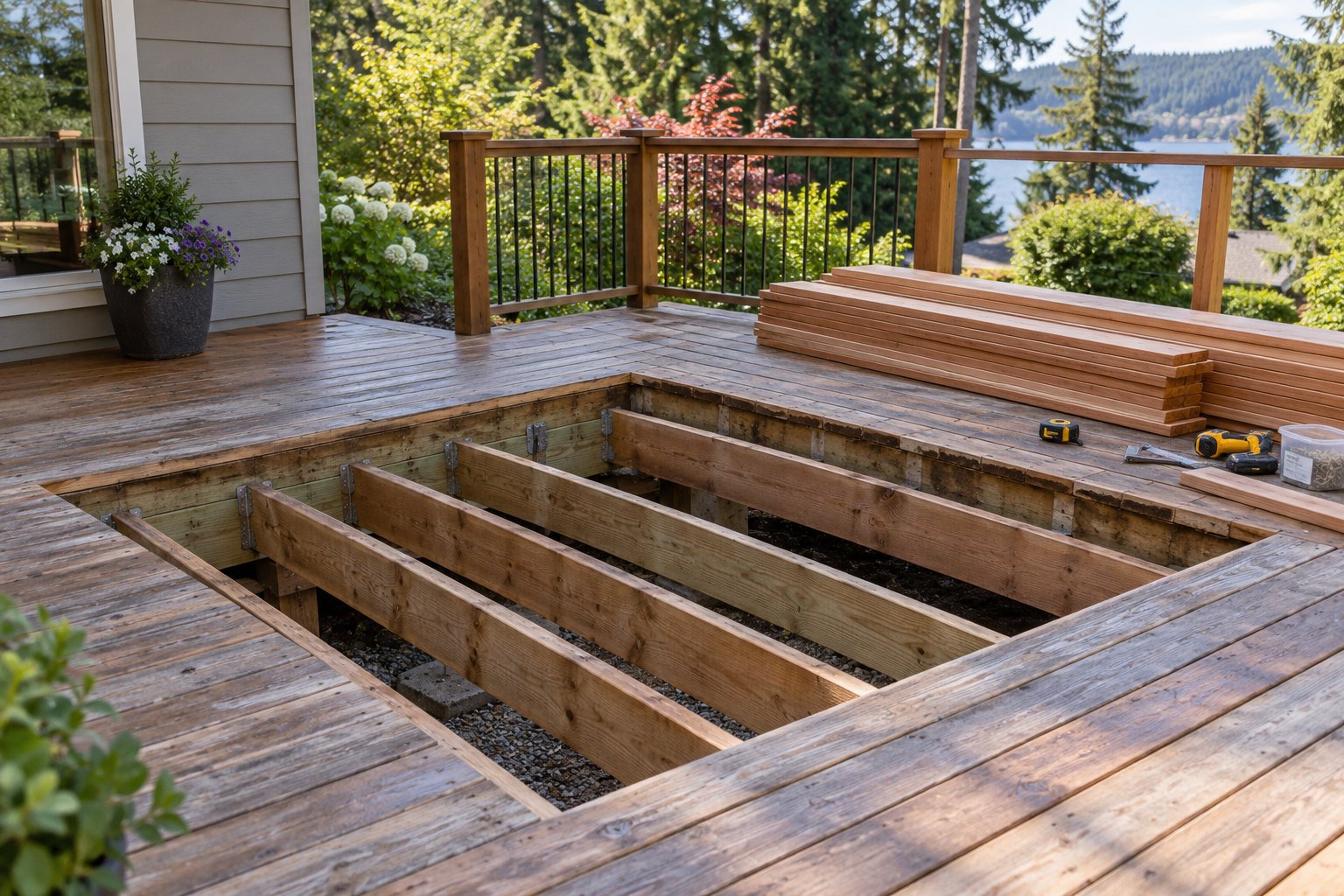 Illustrative deck opening after hot tub removal