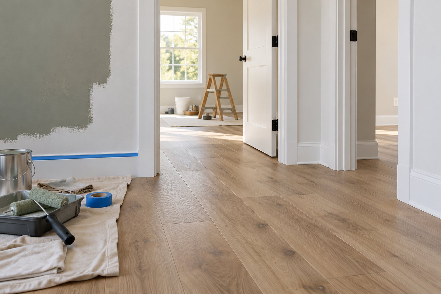 Illustrative new plank flooring and interior finishes