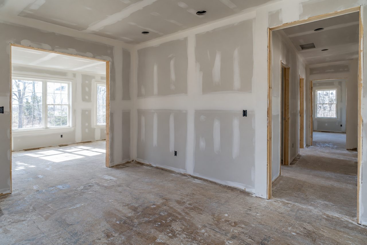 Illustrative freshly taped drywall