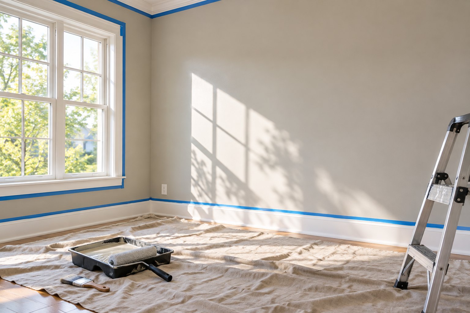 Illustrative room prepared for interior painting