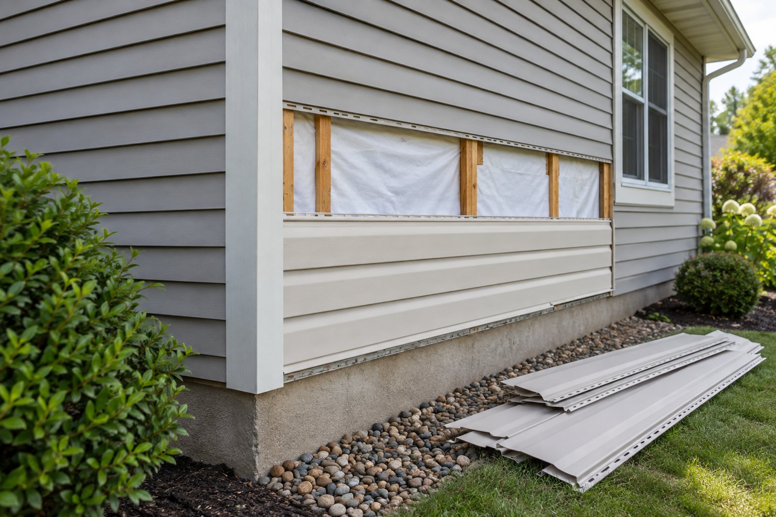 Illustrative replacement of damaged exterior siding